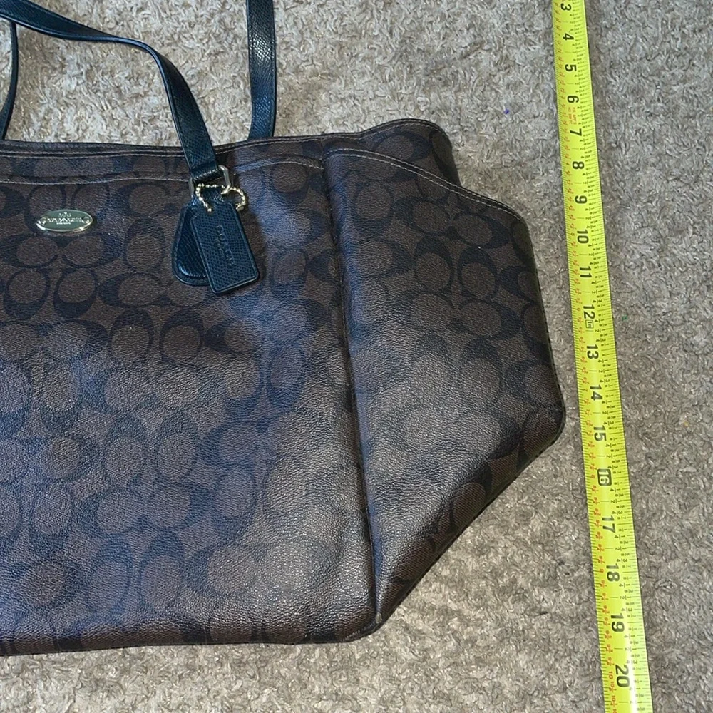 Coach brown diaper travel signature canvas leather tote bag
